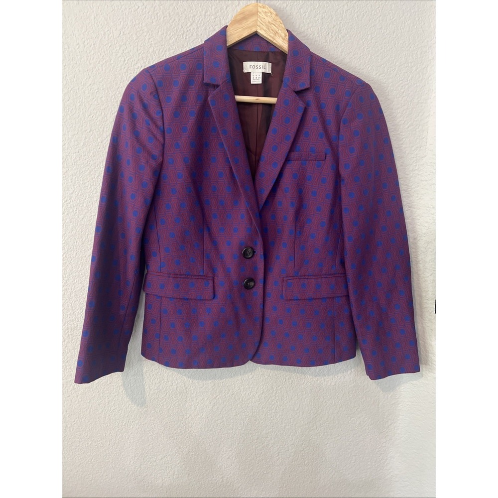 Fossil Iridescent PURPLE Geometric Blazer Button Up Lined SIZE 4